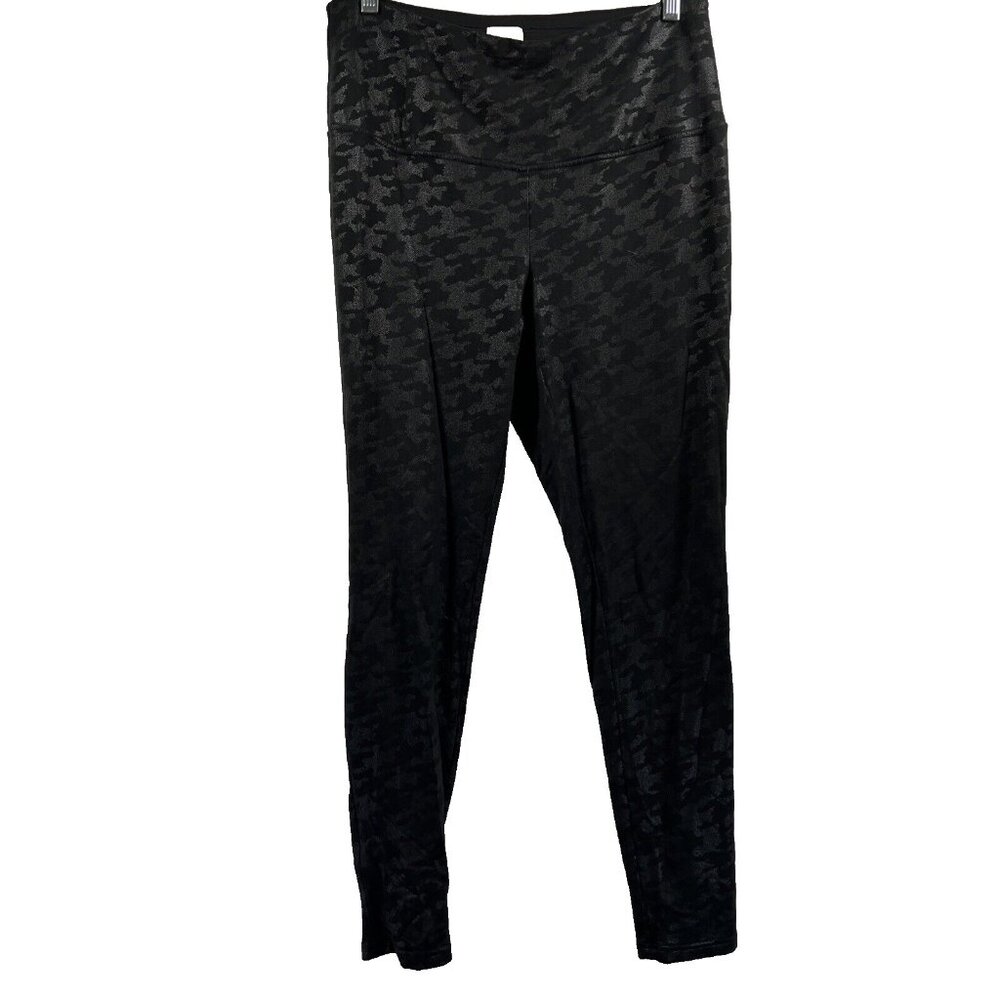 Chicos Zenergy Leggings Med Shiny Slimming Athleisure Black Houndstooth‎ Stretch